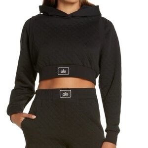 Alo black cropped hoodie medium